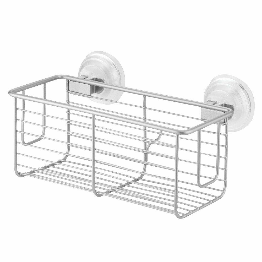 InterDesign Classico Bathroom Shower Suction Caddy Basket Silver Rust Resistant