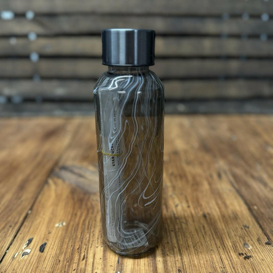 Starbucks Glass Tumbler Black Gray Waves Transparent Charcoal 16oz
