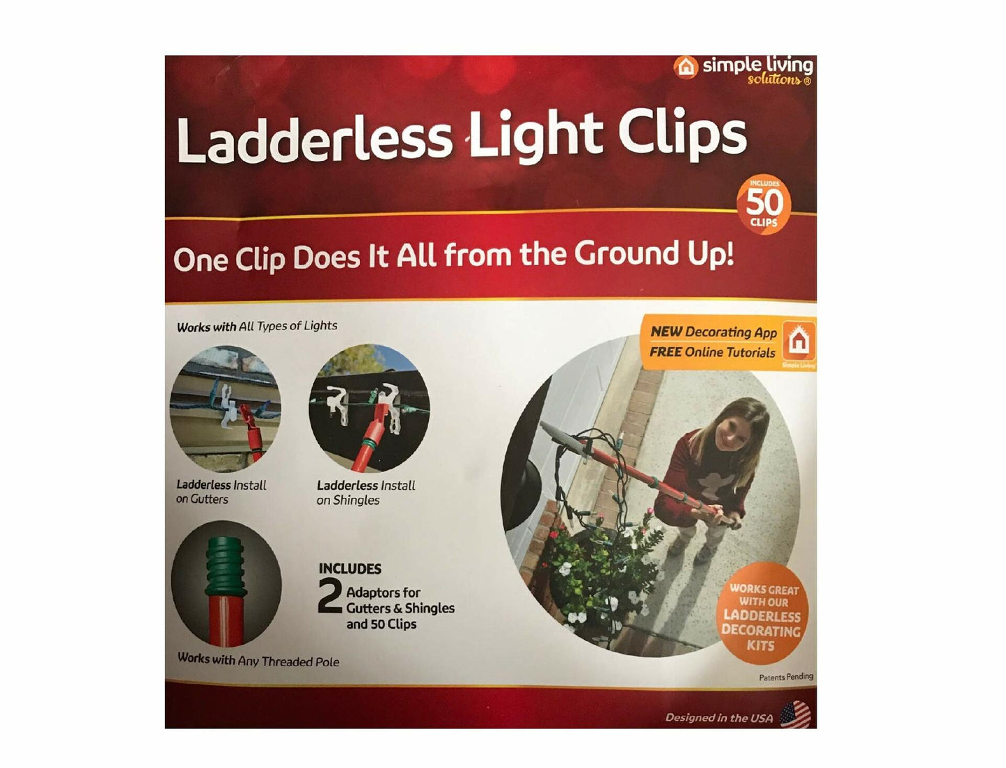 Ladderless Light Clips 50 Count with 2 Adapters for Gutters & Shingles