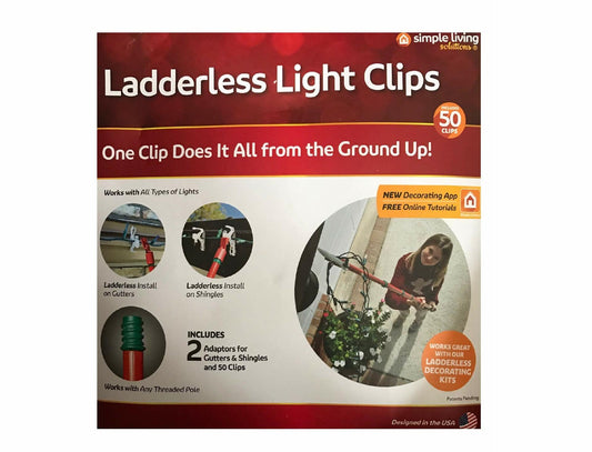 Ladderless Light Clips 50 Count with 2 Adapters for Gutters & Shingles