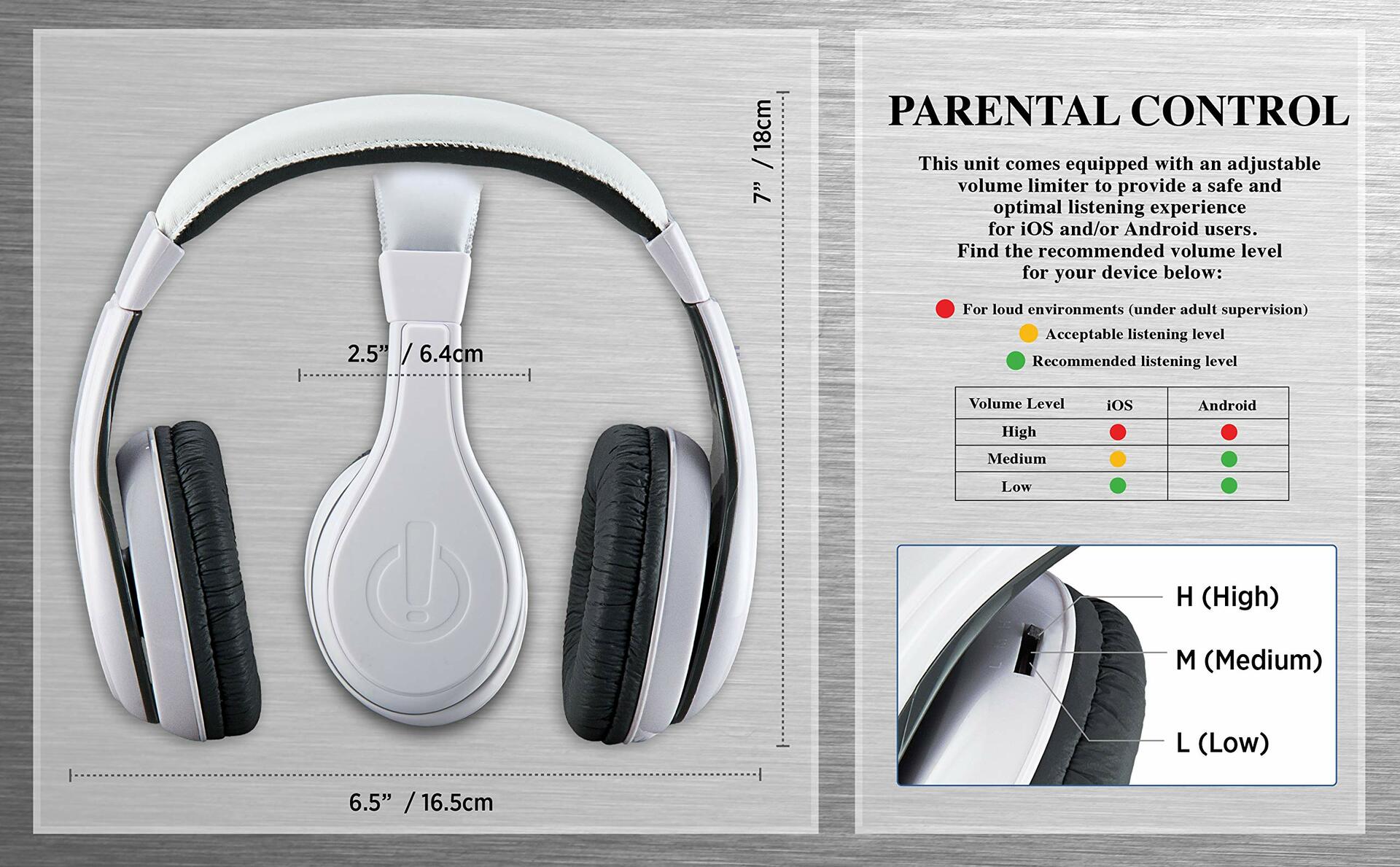 eKids Kids Wired Headphones Stereo Sound Volume Control White Over Ear