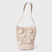 A New Day™ Straw Mini Floral Print Bucket Bag Pink 8.5" Height