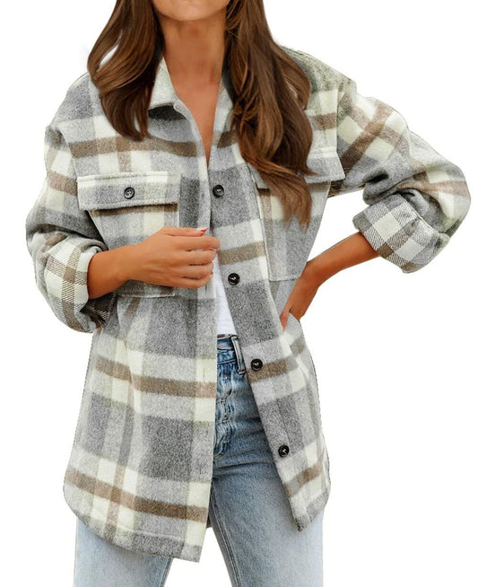 [Like New] BTFBM Women's Plaid Flannel Button Down Shirt Jacket Brown Size XL