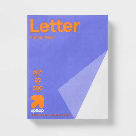 Up&up 500ct 100% Recycled Letter Printer Paper 8.5x11 White 20lb 92 Brightness