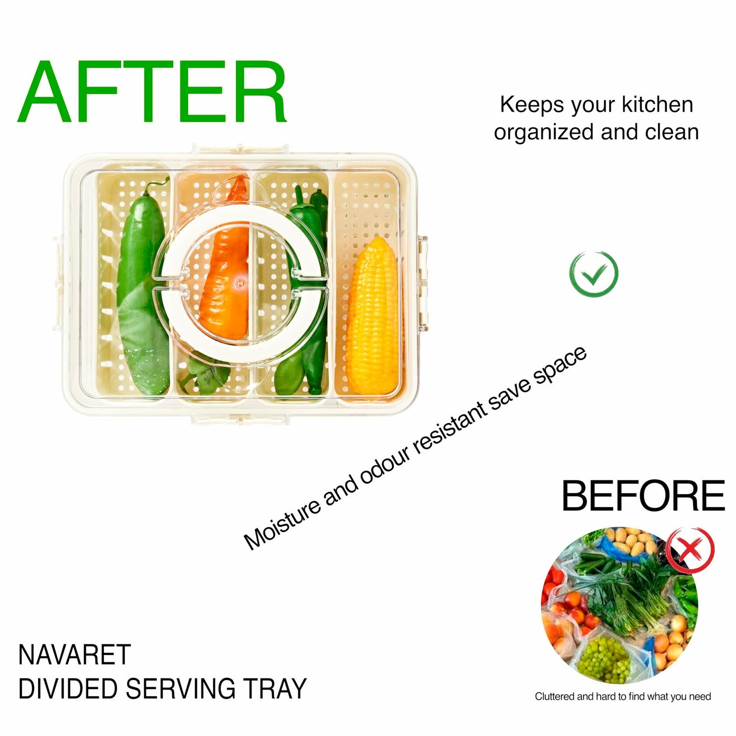 [Like_new] Snackle Box Divided Serving Tray with Lid & Handle 4 Compartments