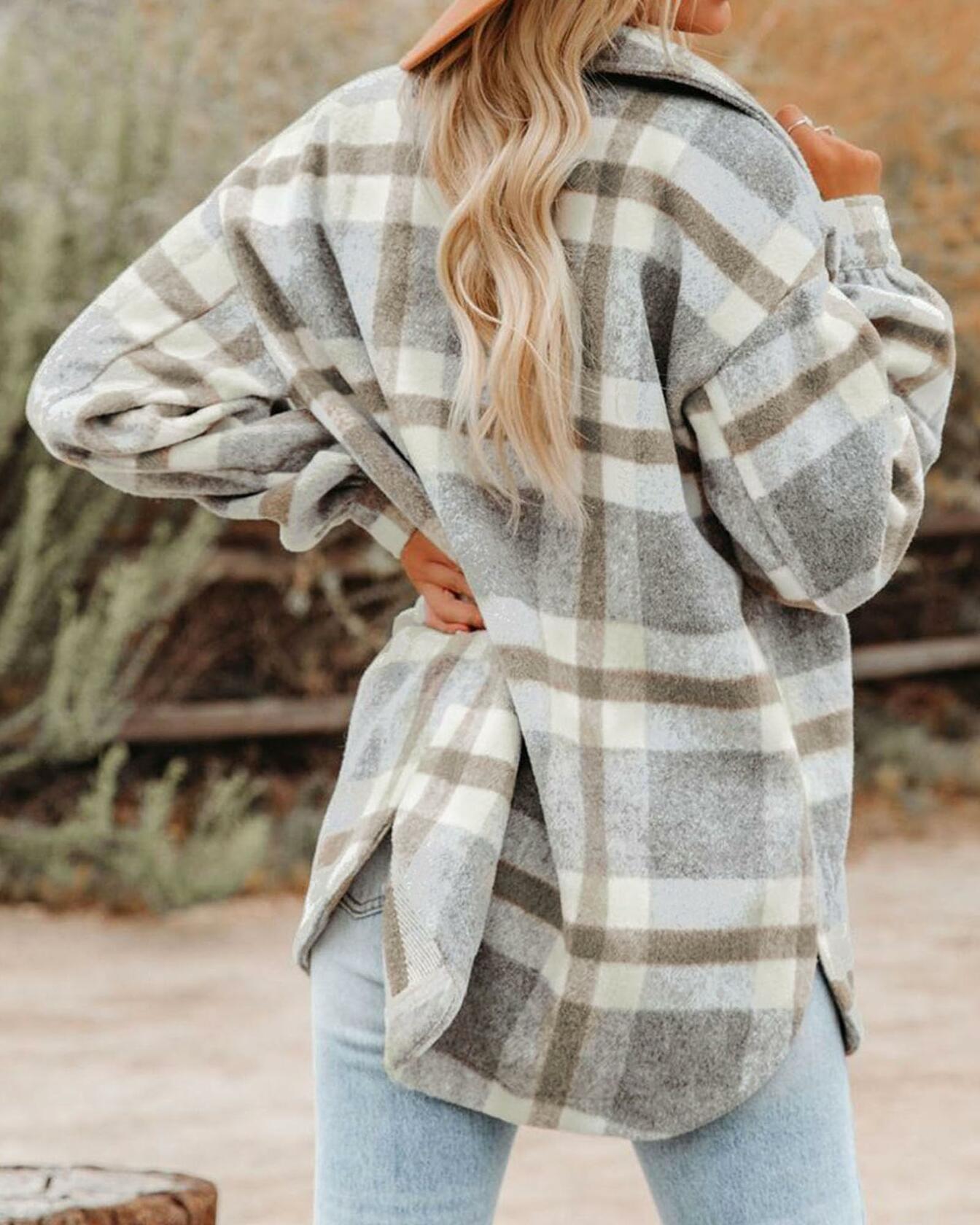 [Like New] BTFBM Women's Plaid Flannel Button Down Shirt Jacket Brown Size XL