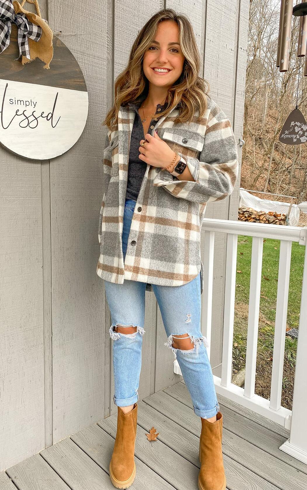 [Like New] BTFBM Women's Plaid Flannel Button Down Shirt Jacket Brown Size XL