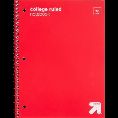 Up&up 5pk 70 Sheet College Ruled 1 Subject Spiral Notebooks Assorted Colors