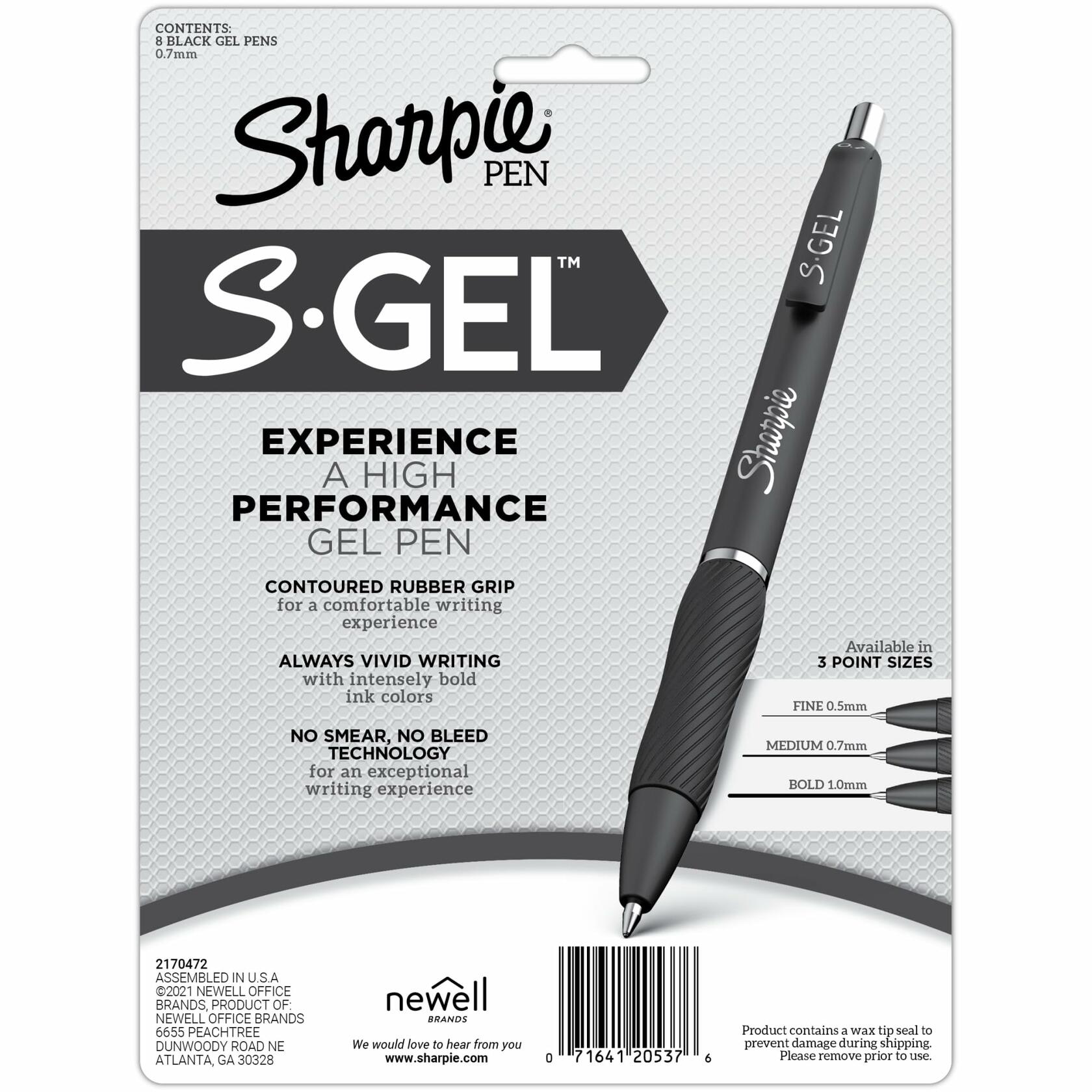 Sharpie S-Gel Fashion Barrel Gel Pens 0.7mm Black Ink White Barrel 8 Pack