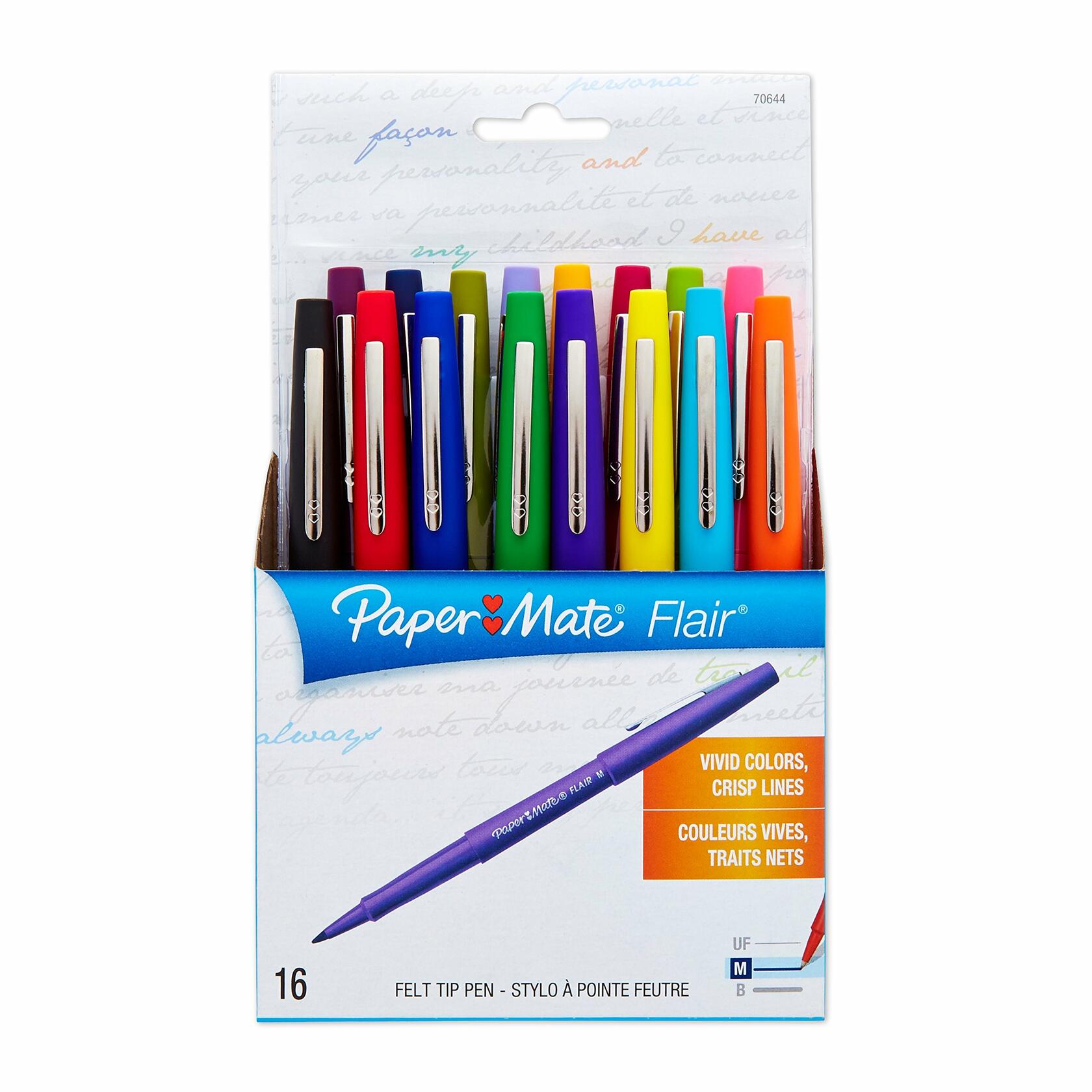 Paper Mate Point Guard Flair Porous Point Stick Pen Medium 16-Count Assorted