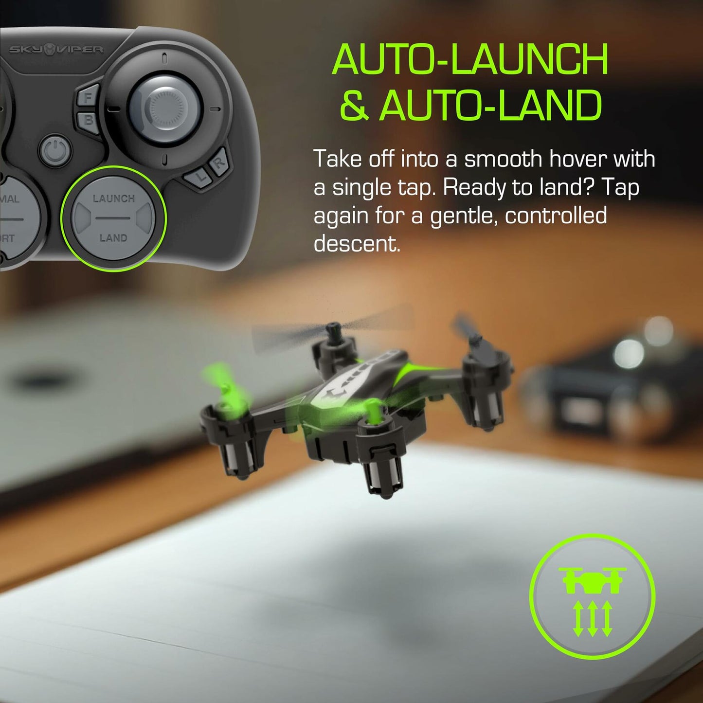 [Like New] Sky Viper Dash Nano Drone Black Green Compact Indoor Flying Quadcopter