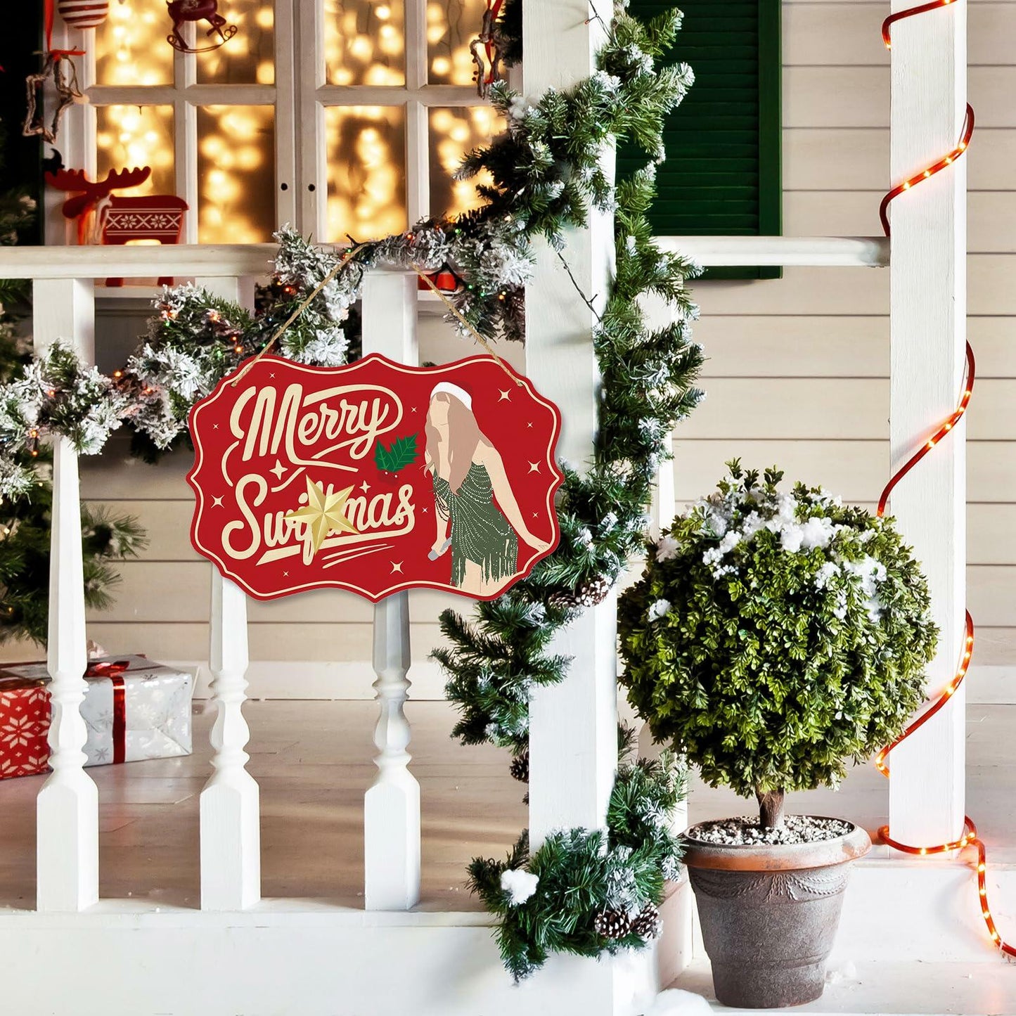 Funny Christmas Wood Door Sign Holiday Decor Welcome Front Door Hanging