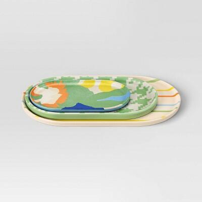 Room Essentials 3pk Melamine Trays Orange Green Set