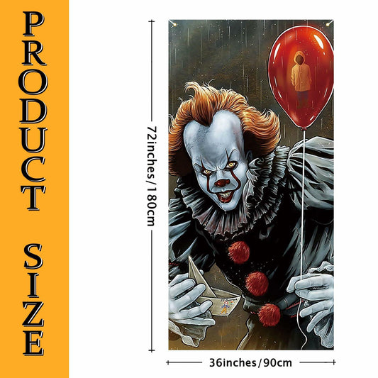 FARMNALL Pennywise Clown Door Cover Halloween Party Decoration Photo Backdrop
