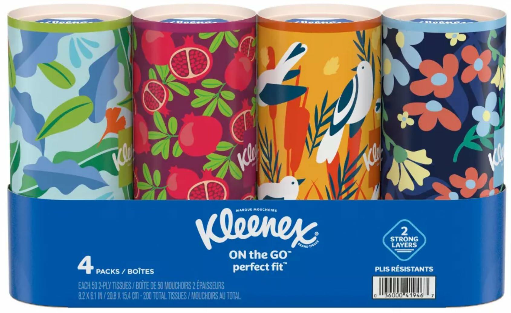 Kleenex Perfect Fit Facial Tissues 4 Pack 50 Ct 2-Ply Dye-Free No Fragrance