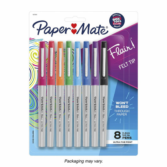 Paper Mate Flair Felt Tip Pens Ultra Fine 0.4mm Assorted Colors 8 Count