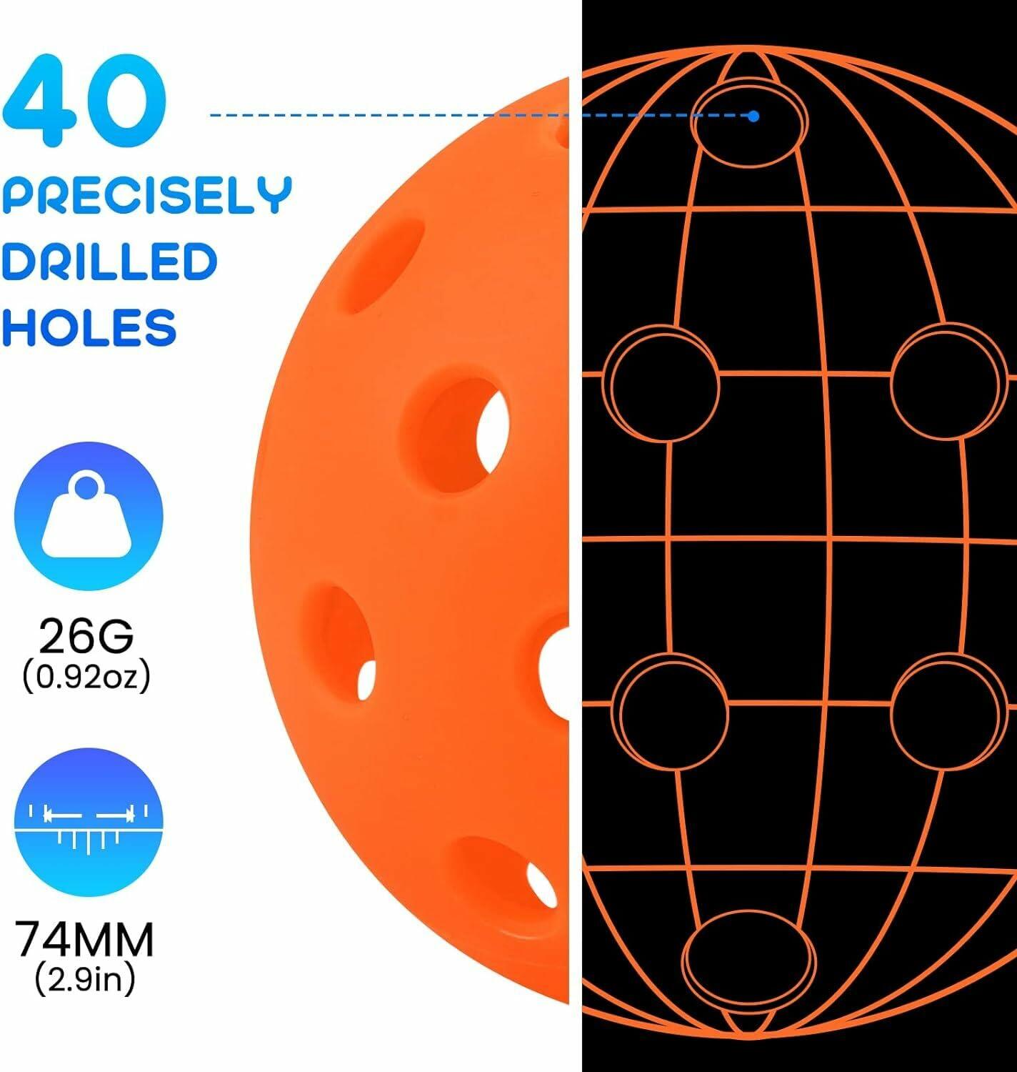 Geekman Outdoor Pickleball Balls 40-Hole USAPA Standard 6 Pack