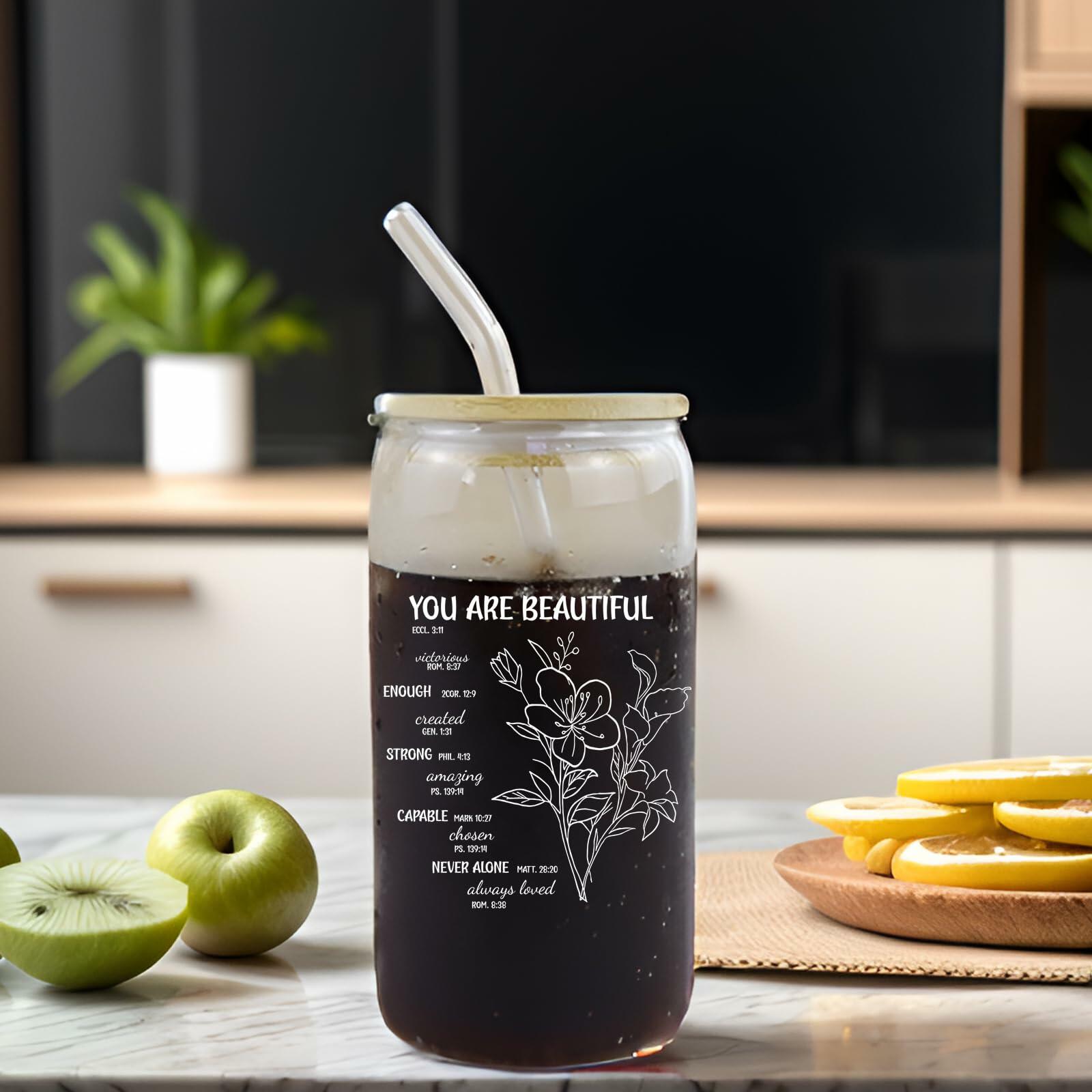 Gvlrbut Christian Glass Tumbler with Lid & Straw 16oz Clear