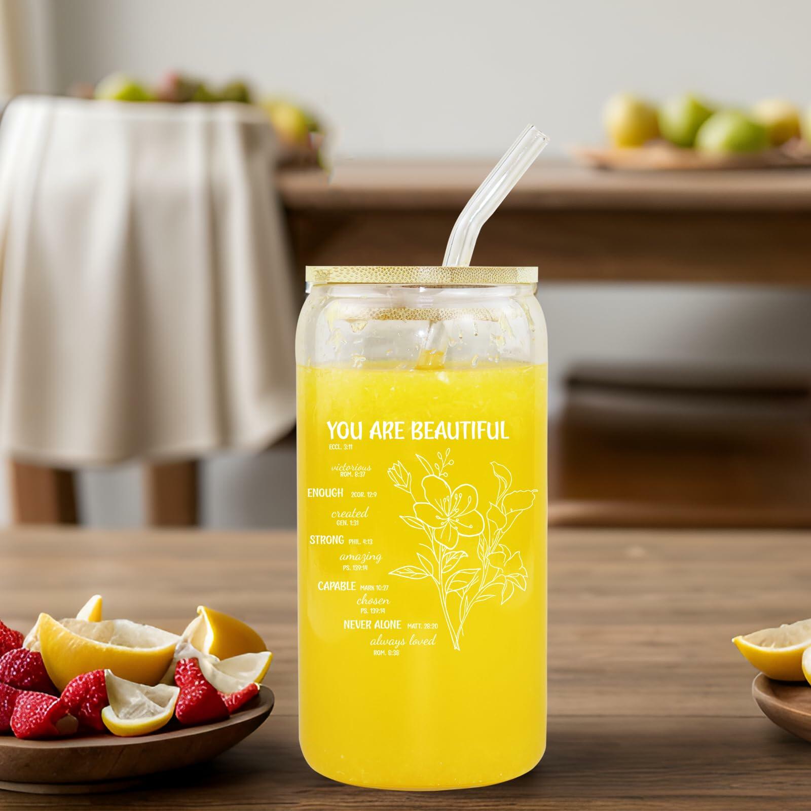 Gvlrbut Christian Glass Tumbler with Lid & Straw 16oz Clear