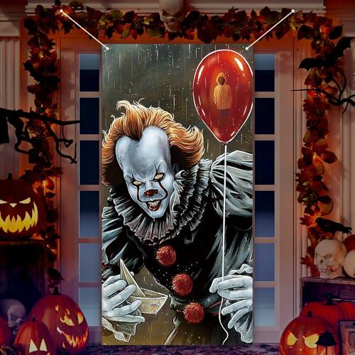 FARMNALL Pennywise Clown Door Cover Halloween Party Decoration Photo Backdrop