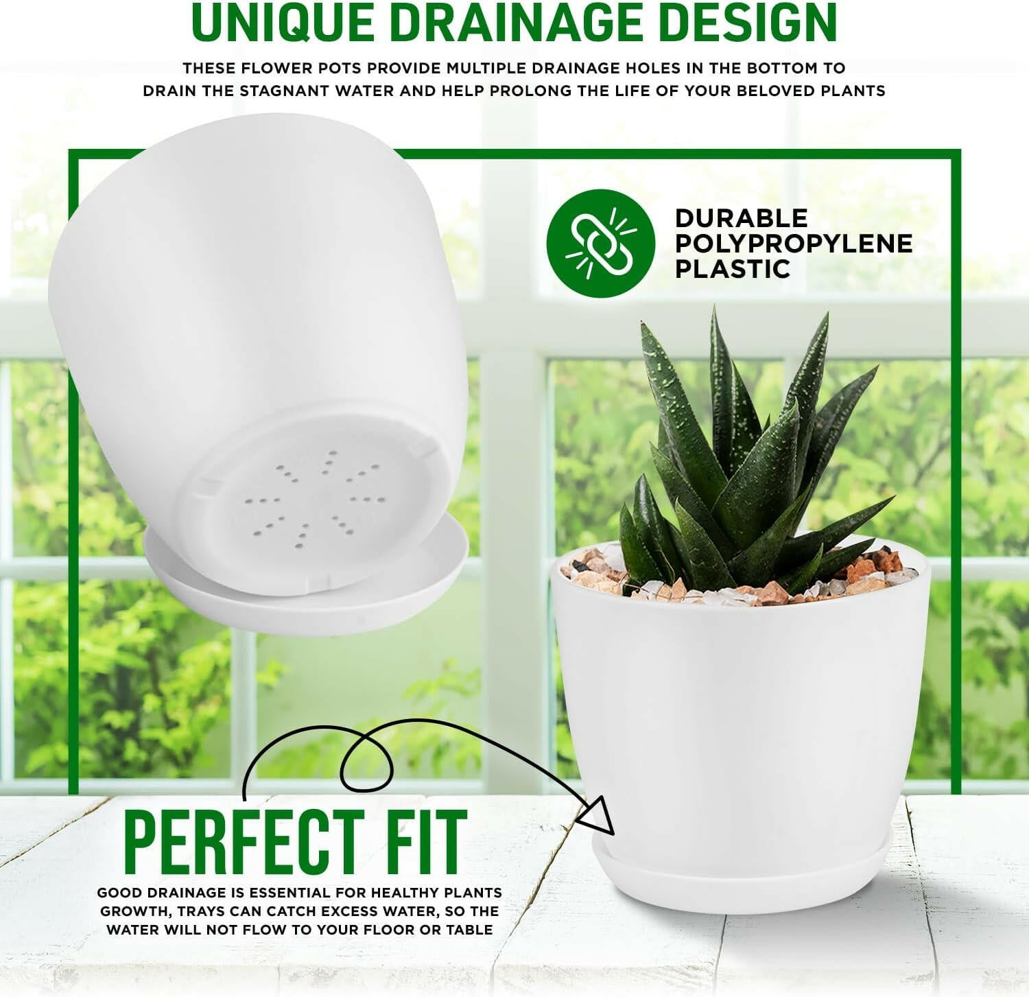Lifemaster Eco Friendly Plant Pot Set 5-Pack White Plastic Indoor Outdoor