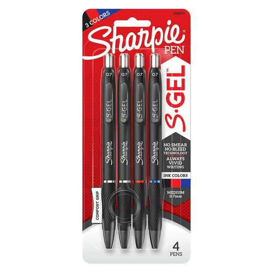 Sharpie S Gel Pens Medium Point 0.7mm Black Barrel Assorted Ink 4 Pack