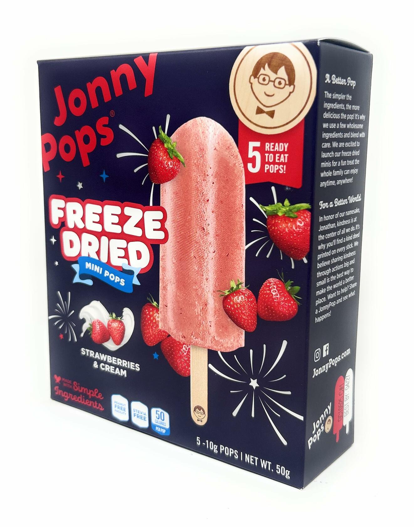 BB: 03/27. JonnyPops Mini Pops Freeze Dried Strawberries & Cream 10g 5ct No