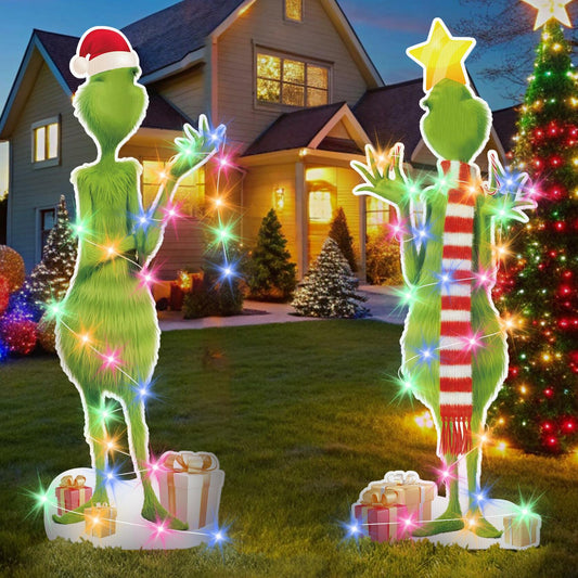 2Pcs Christmas Outdoor Yard Sign with String Light D1 Style Holiday Decor