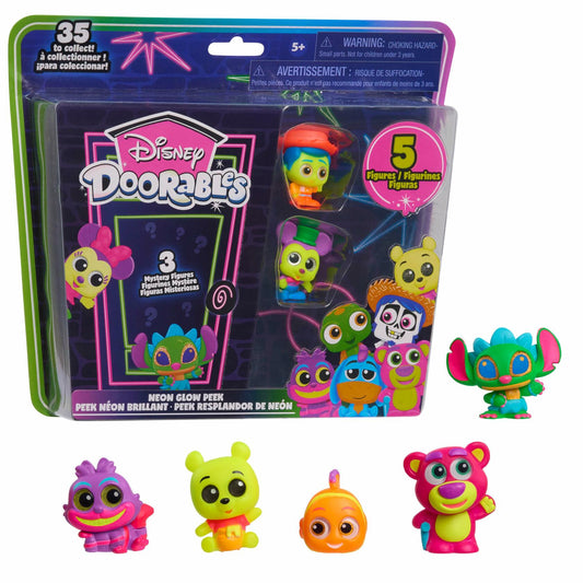 Just Play Disney Doorables Neon Glow Peek 5 Figures Kids Toys Ages 5+