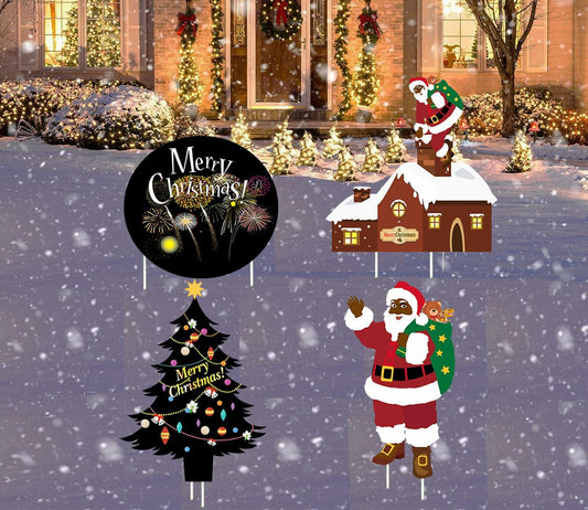 Christmas Yard Stakes Black Christmas Tree Santa Claus Outdoor Lawn Decor