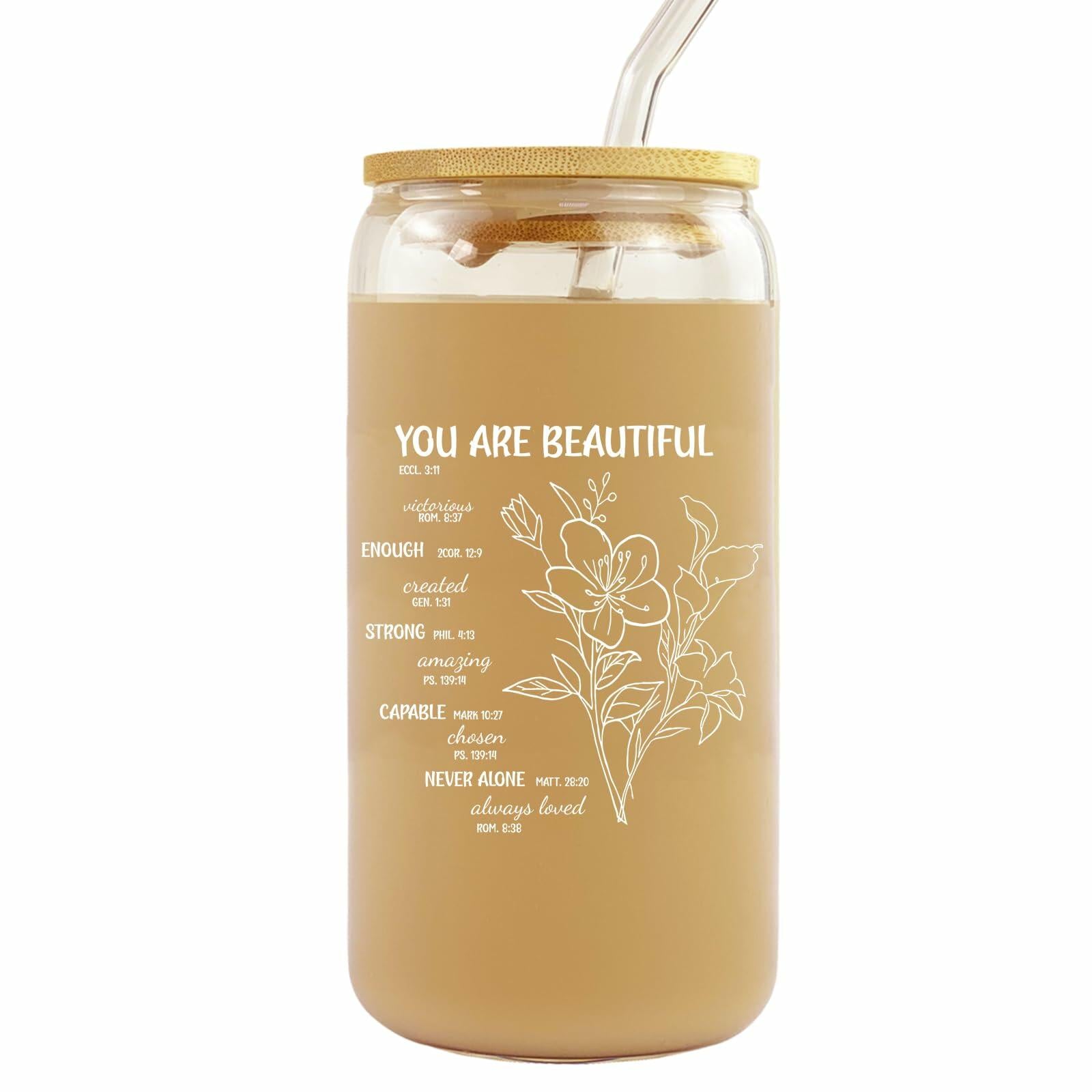 Gvlrbut Christian Glass Tumbler with Lid & Straw 16oz Clear