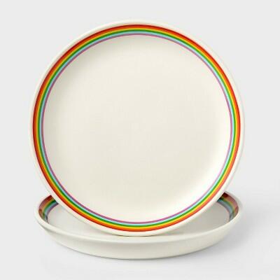 [Like_new] Pride Set of 2 Spill the Tea Rainbow Ceramic Stoneware Snack Plates Cream
