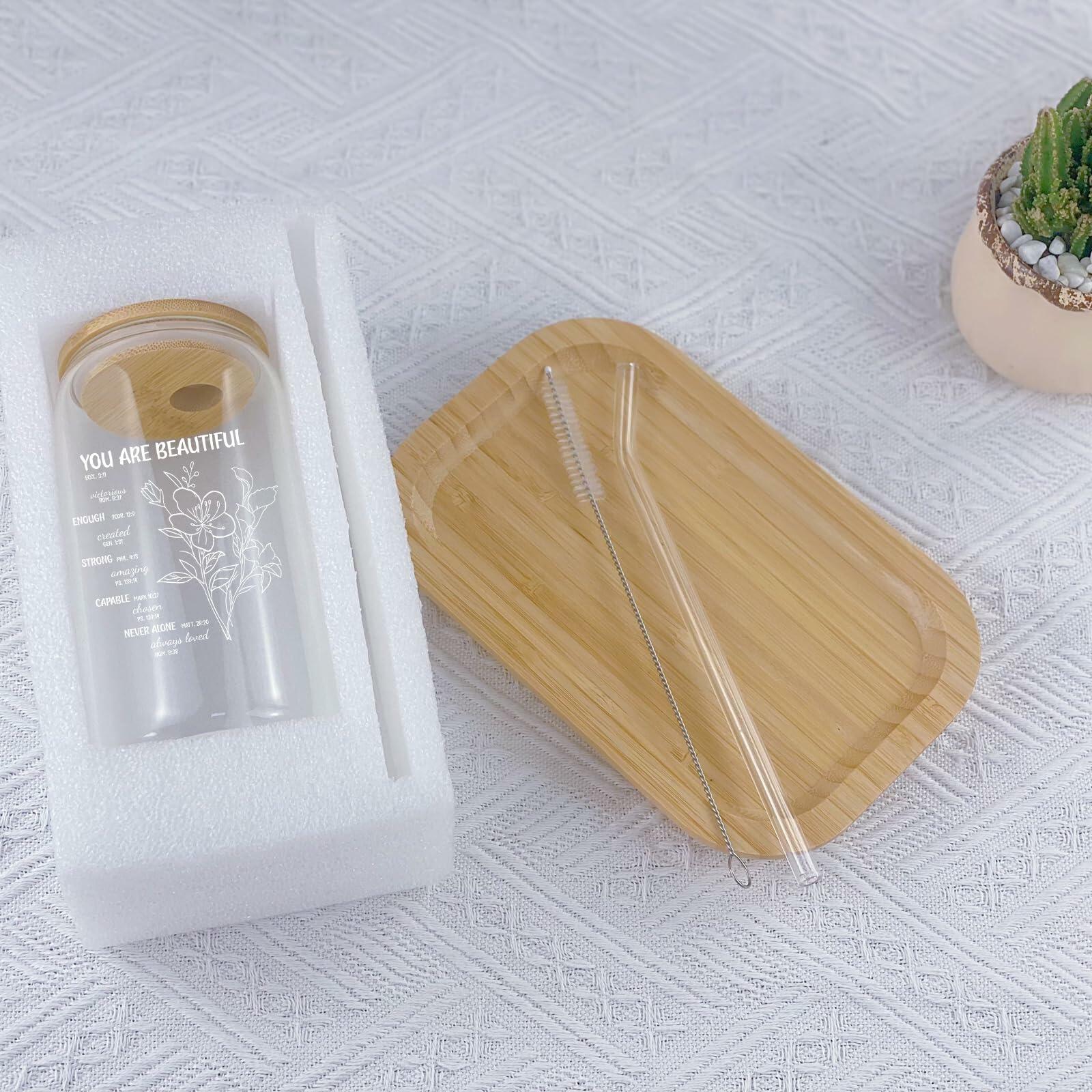 Gvlrbut Christian Glass Tumbler with Lid & Straw 16oz Clear