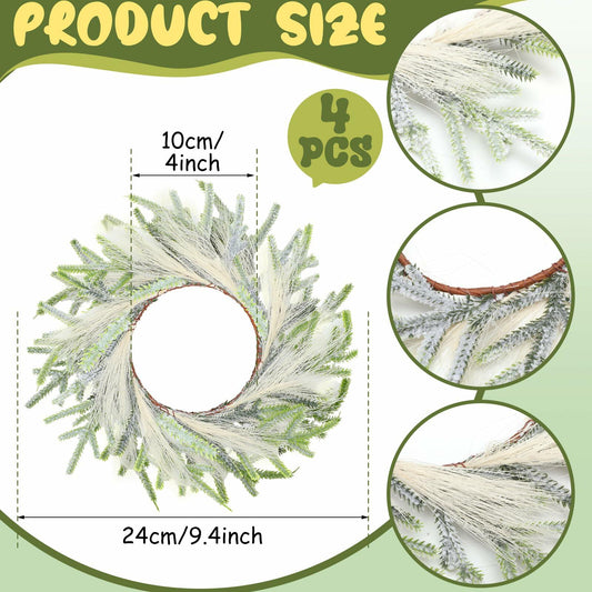 Daifunli 4 Pcs Wedding Candle Rings Pine Pampas Wreaths Small Christmas Decor
