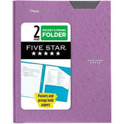 Five Star 2 Pocket Folders Purple Plastic Stay-Put Fasteners 4 Pack