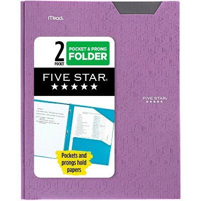 Five Star 2 Pocket Folders Purple Plastic Stay-Put Fasteners 4 Pack
