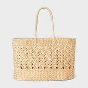 Shade & Shore Straw Tote Handbag Woven Paper Shell Structured Ivory XL Size XL