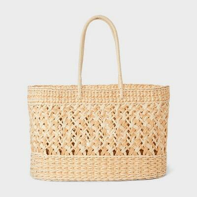 Shade & Shore Straw Tote Handbag Woven Paper Shell Structured Ivory XL Size XL