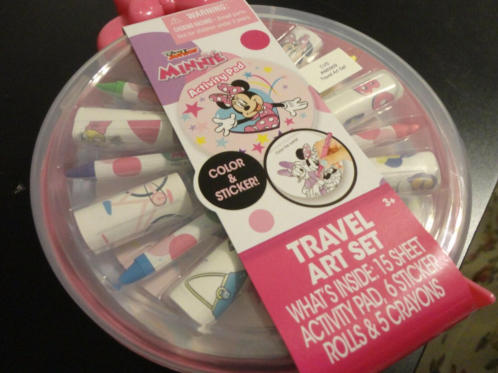 Disney Junior Minnie Mouse Travel Art Set Sheet Activity Pad Sticker Roll Crayon