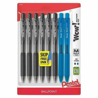 Pentel WOW! Retractable Ballpoint Pens 1mm 8ct Black Blue Black Ink