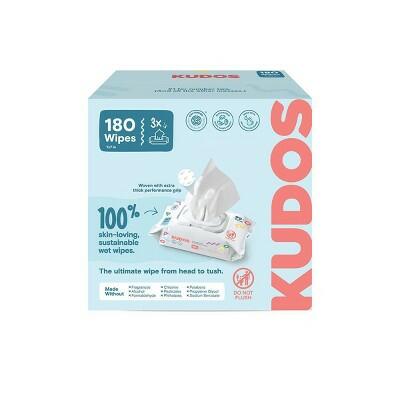 Kudos Skin-Loving Baby Wipes 99% Water Plastic-Free Unscented 180ct 3pk