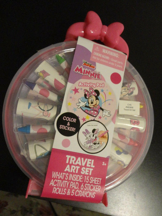 Disney Junior Minnie Mouse Travel Art Set Sheet Activity Pad Sticker Roll Crayon