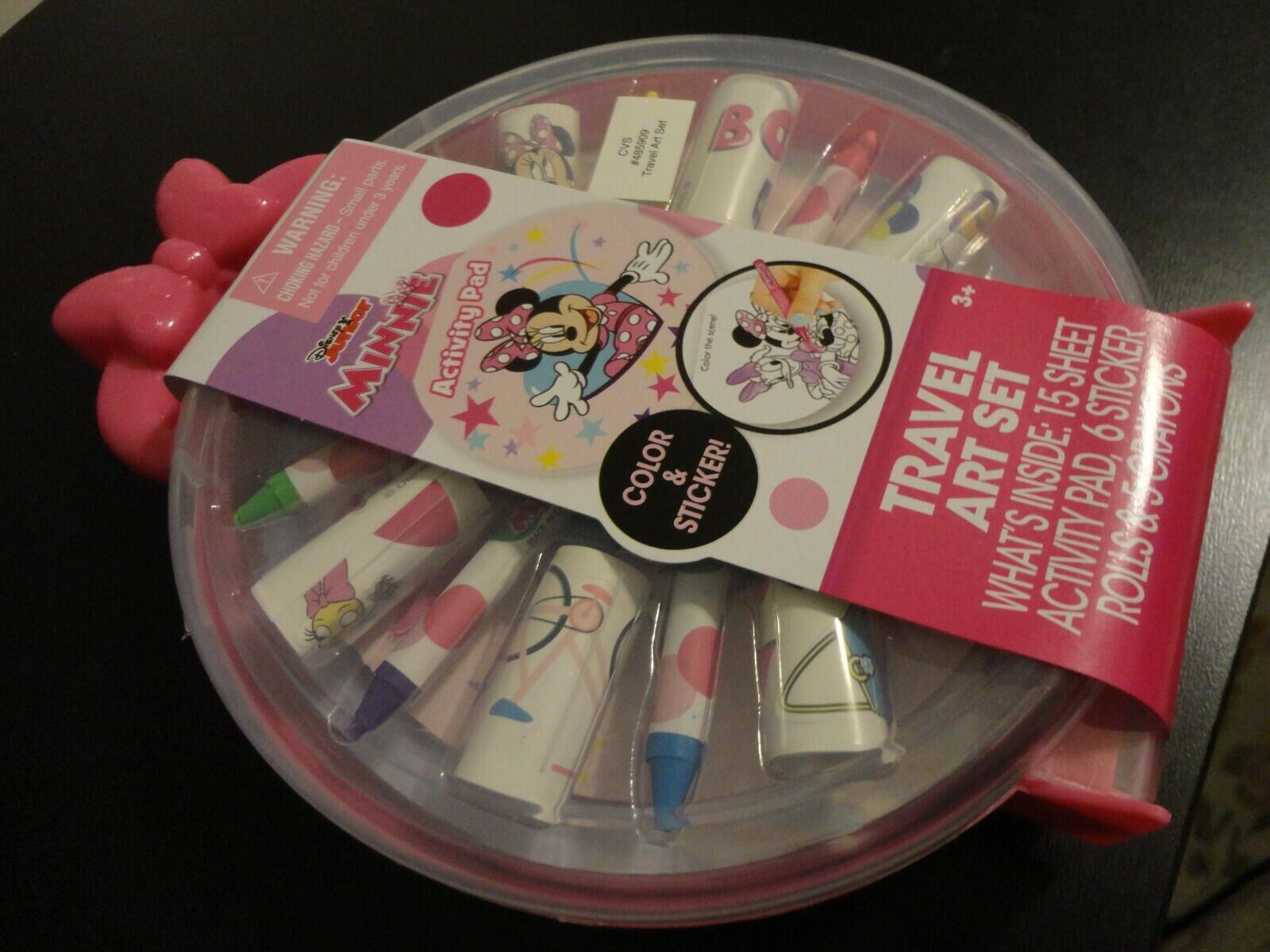 Disney Junior Minnie Mouse Travel Art Set Sheet Activity Pad Sticker Roll Crayon