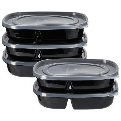 5pk Black 32.8oz Two Compartment Meal Prep Food Storage Containers BPA-Free