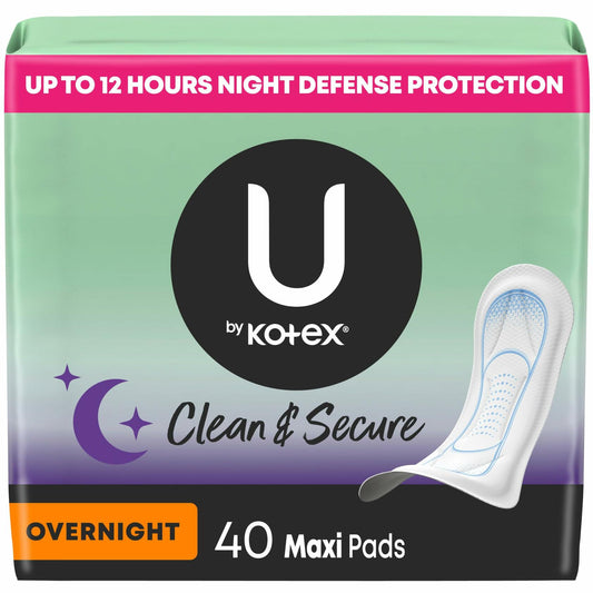 U by Kotex Maxi Pads Overnight Absorbency with Wings 40 Count. Packaging may