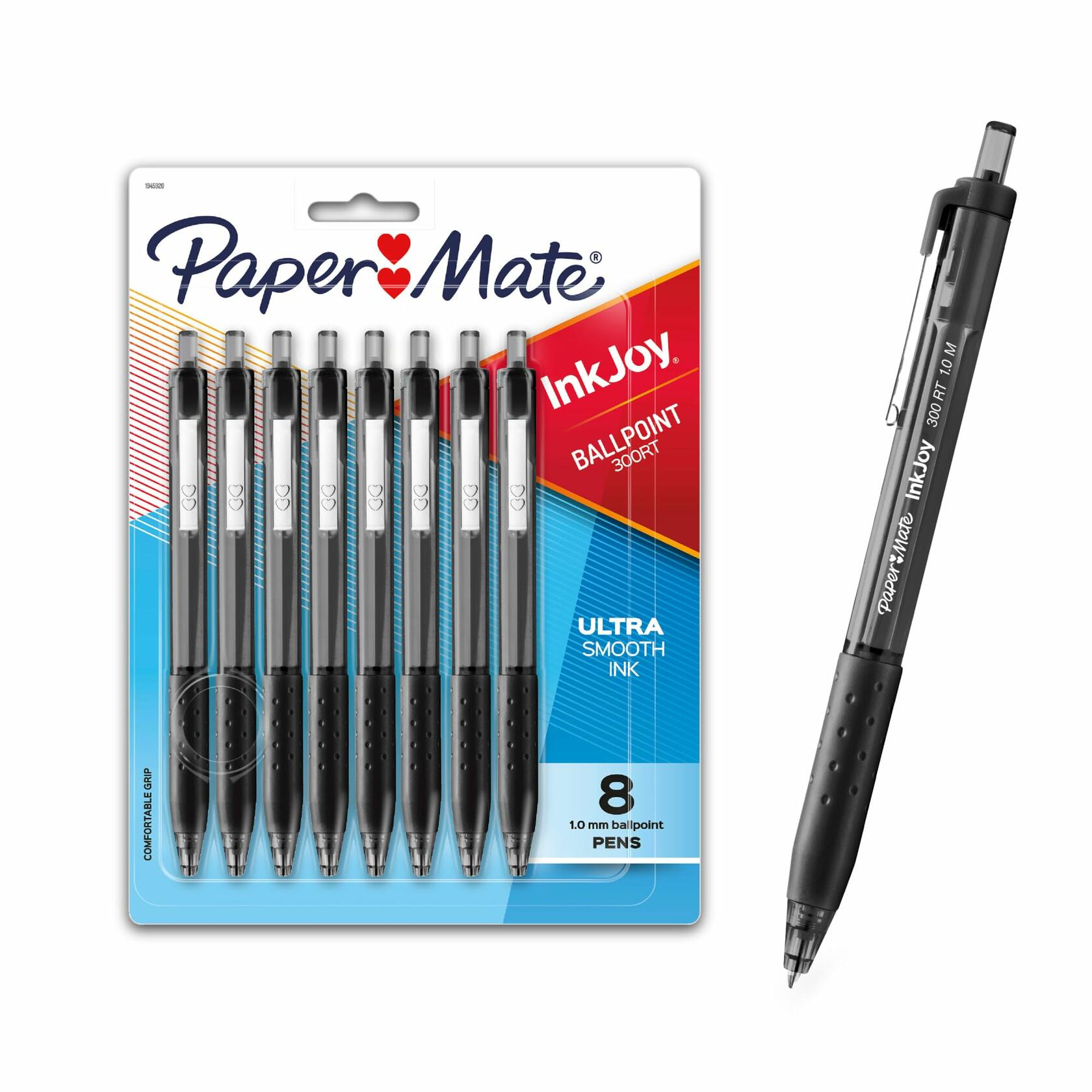 Paper Mate 300RT Effortless Glide Ballpoint Pens Medium 1.0mm Black Ink 8 Count