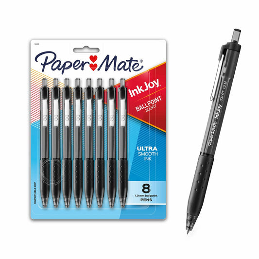 Paper Mate 300RT Effortless Glide Ballpoint Pens Medium 1.0mm Black Ink 8 Count