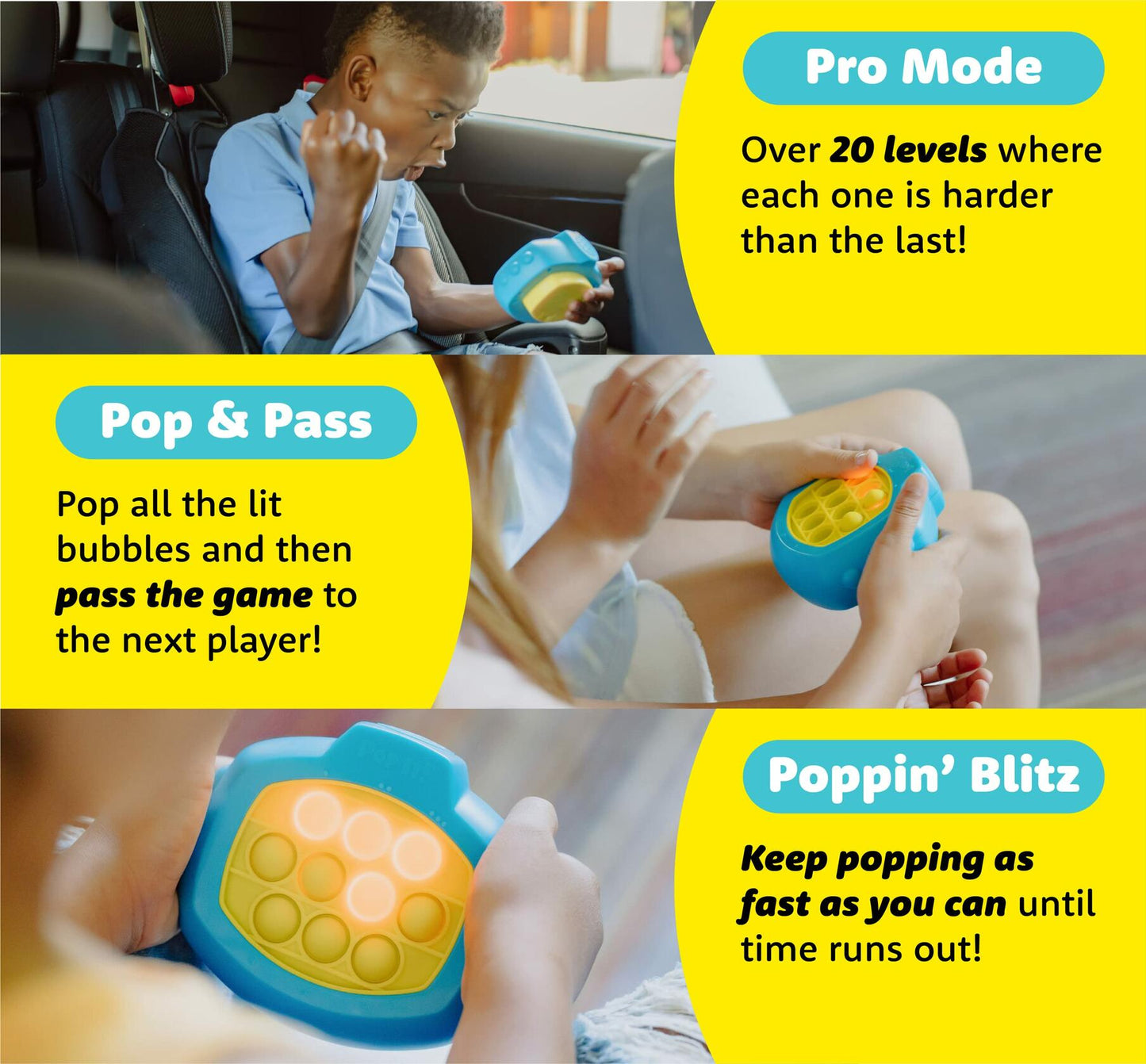 [Like_new] Buffalo Games Pop It! Pro Light Up Pattern Popping Game Blue Yellow