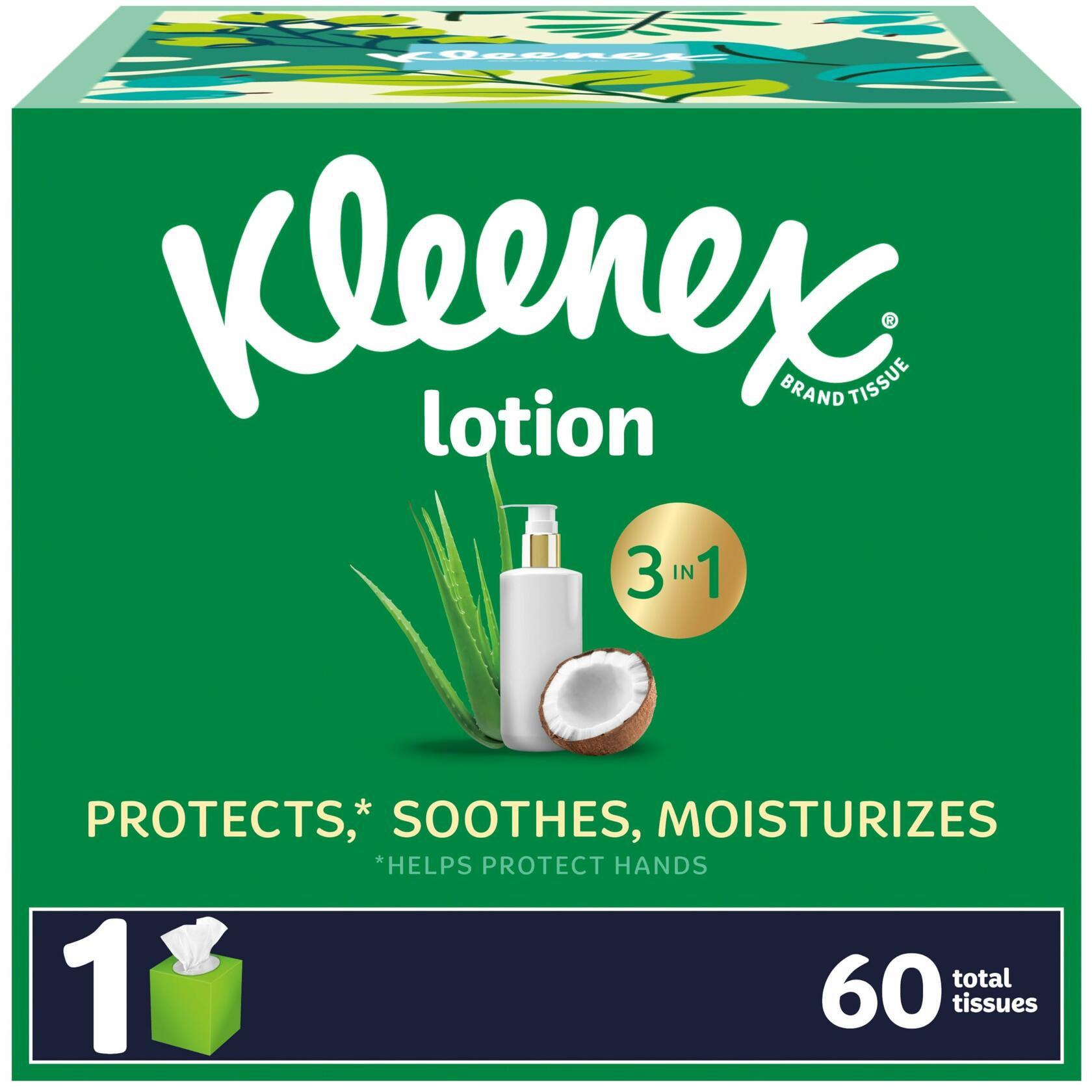 Kleenex Soothing Lotion Facial Tissues Coconut Oil Aloe Vitamin E 60ct 3-Ply