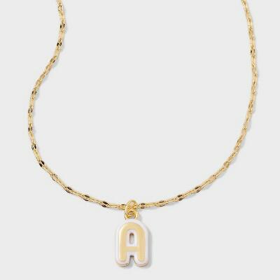 A New Day 14K Gold Dipped Enamel 'A' Initial Pendant Necklace Gold/White